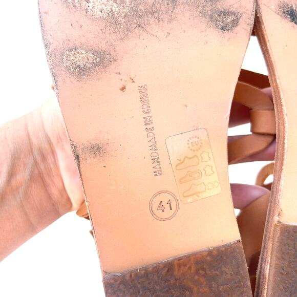 Ancient Greek Nephele Wing Leather Flats Sandals Gold Tan Platinum 41 Size 11 - Picture 12 of 12